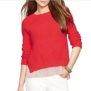 Ralph Lauren Round Neck Layered Pullover Sweater Red White Striped Detail